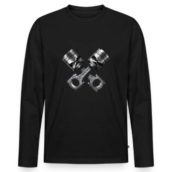 Totenkopf Motor Kolben - Männer Premium Bio Langarmshirt - Schwarz - Vorne - Nico (187cm)