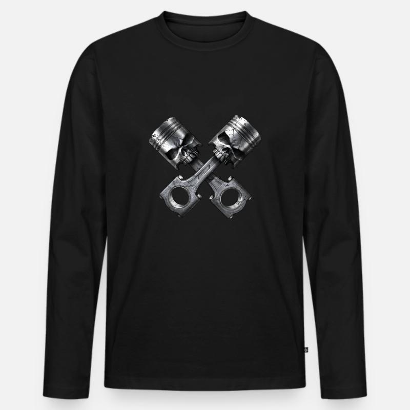 Totenkopf Motor Kolben - Männer Premium Bio Langarmshirt - Schwarz