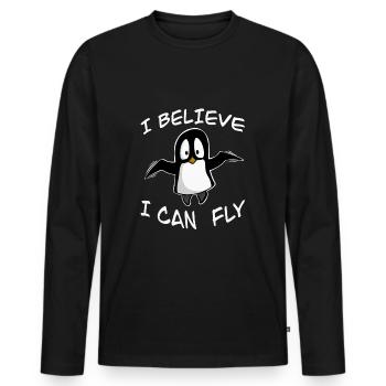Lustiger Penguin, I believe I can fly, Shirt Comic - Men's Premium Organic Long Sleeve Shirt - black - Front - Nico (187cm)