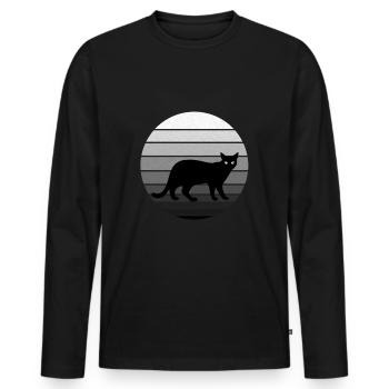 Mignon chat noir au look vintage / rétro - T-shirt manches longues Premium bio Homme - noir - Devant - Nico (187cm)