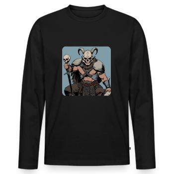Viking warrior with skull mask and horns - Men's Premium Organic Long Sleeve Shirt - black - Front - Nico (187cm)