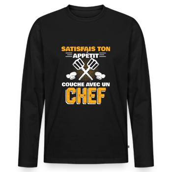 couche avec un chef - T-shirt manches longues Premium bio Homme - noir - Devant - Nico (187cm)