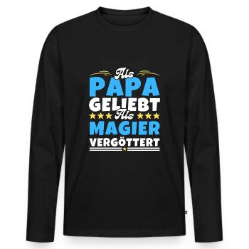 Als Papa geliebt, als Magier vergöttert - Männer Premium Bio Langarmshirt - Schwarz - Vorne - Nico (187cm)