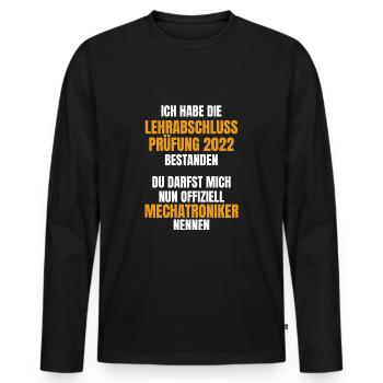 Mechatroniker Ausbildung 2022 Prüfung bestanden - Männer Premium Bio Langarmshirt - Schwarz - Vorne - Nico (187cm)