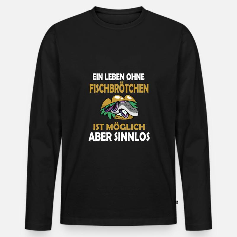 Fischbrötchen mit Pommes - Männer Premium Bio Langarmshirt - Schwarz