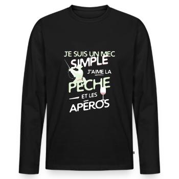 Pêche - un mec simple - T-shirt manches longues Premium bio Homme - noir - Devant - Nico (187cm)