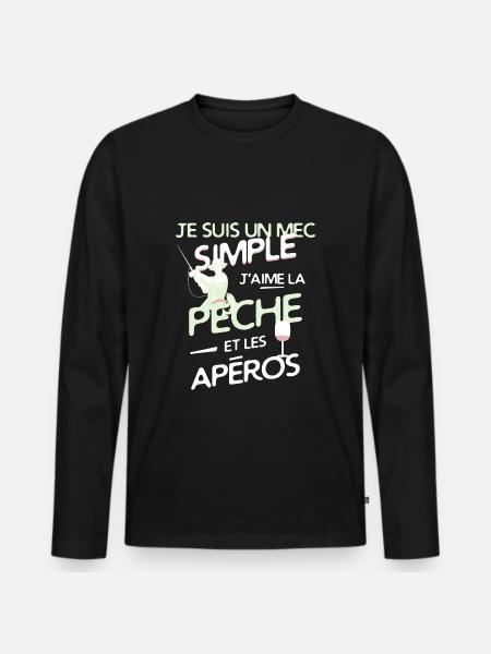 Pêche - un mec simple - T-shirt manches longues Premium bio Homme - noir