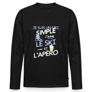 SKI - un mec simple - T-shirt manches longues Premium bio Homme - noir - Devant - Nico (187cm)