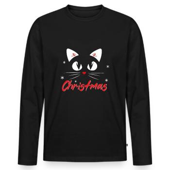 miaou chat noël chat de Noël chemise de couchage chat - T-shirt manches longues Premium bio Homme - noir - Devant - Nico (187cm)