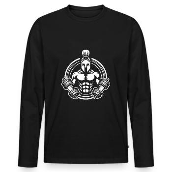 Sparta Spartaner Bodybuilder im Gym für Kraftsport - Männer Premium Bio Langarmshirt - Schwarz - Vorne - Nico (187cm)