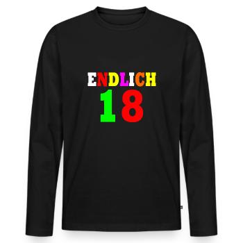 Endlich 18 - Männer Premium Bio Langarmshirt - Schwarz - Vorne - Nico (187cm)