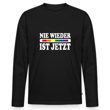 Nie wieder ist jetzt - Männer Premium Bio Langarmshirt - Schwarz - Vorne - Nico (187cm)