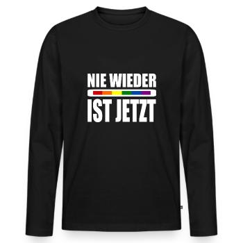 Nie wieder ist jetzt - Männer Premium Bio Langarmshirt - Schwarz - Vorne - Nico (187cm)