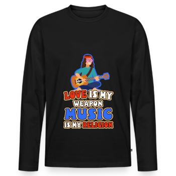 Love is my weapon, music is my religion. - Men's Premium Organic Long Sleeve Shirt - black - Front - Nico (187cm)