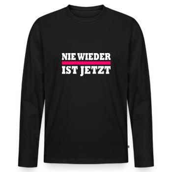 Nie wieder ist jetzt - Männer Premium Bio Langarmshirt - Schwarz - Vorne - Nico (187cm)