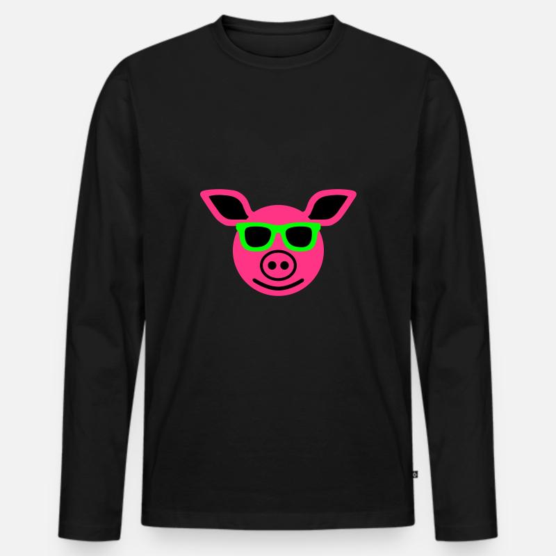 Schwein mit Sonnenbrille - Männer Premium Bio Langarmshirt - Schwarz