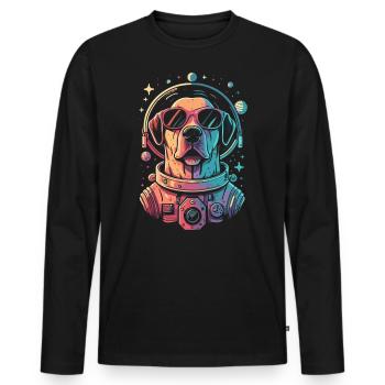 Chemise Labrador de l’espace rétro oeuvre colorée - T-shirt manches longues Premium bio Homme - noir - Devant - Nico (187cm)