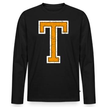 T - Style lettre / collège - T-shirt manches longues Premium bio Homme - noir - Devant - Nico (187cm)
