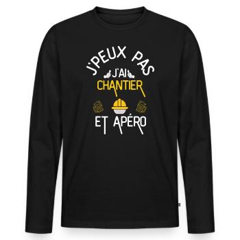 J Peux Pas J Ai Chantier et Apéro - T-shirt manches longues Premium bio Homme - noir - Devant - Nico (187cm)