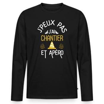 J Peux Pas J Ai Chantier et Apéro - T-shirt manches longues Premium bio Homme - noir - Devant - Nico (187cm)