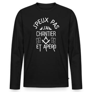 J Peux Pas J Ai Chantier et Apéro - T-shirt manches longues Premium bio Homme - noir - Devant - Nico (187cm)