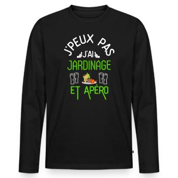 J Peux Pas J Ai Jardinage et Apéro - T-shirt manches longues Premium bio Homme - noir - Devant - Nico (187cm)