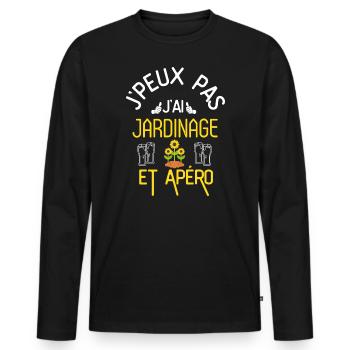 J Peux Pas J Ai Jardinage et Apéro - T-shirt manches longues Premium bio Homme - noir - Devant - Nico (187cm)