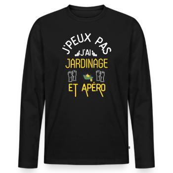 J Peux Pas J Ai Jardinage et Apéro - T-shirt manches longues Premium bio Homme - noir - Devant - Nico (187cm)