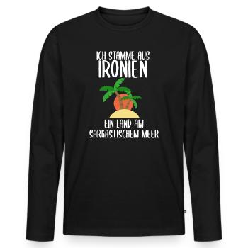 Ich stamme aus Ironien - Männer Premium Bio Langarmshirt - Schwarz - Vorne - Nico (187cm)