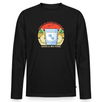 Das Leben gibt dir Zitronen Funny Gin Sprichwort - Männer Premium Bio Langarmshirt - Schwarz - Vorne - Nico (187cm)