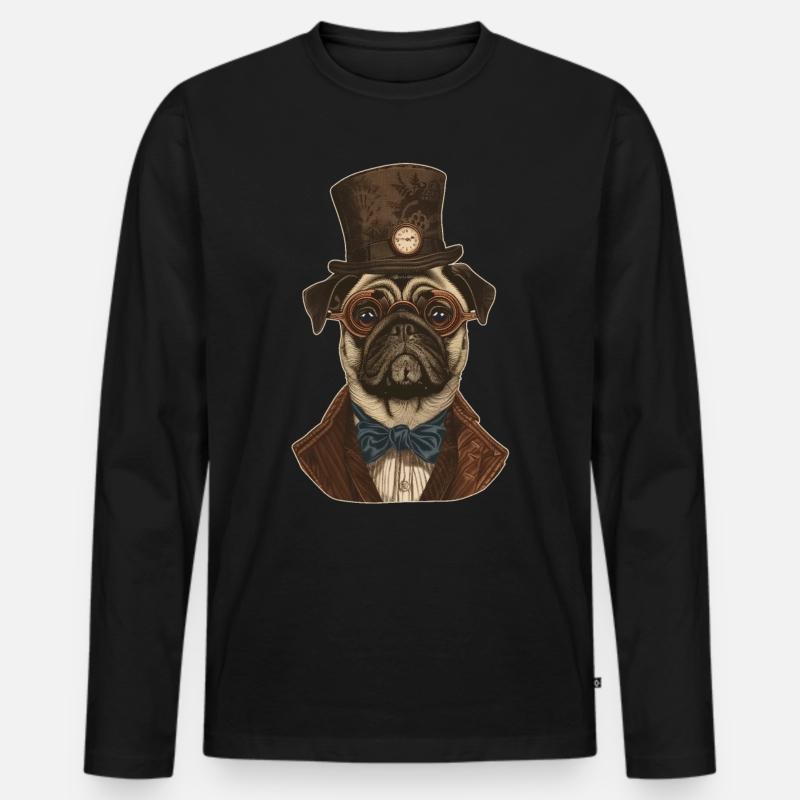 Steampunk Mops - Männer Premium Bio Langarmshirt - Schwarz