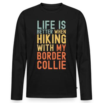 Border-Collie Hiking dog retro - Men's Premium Organic Long Sleeve Shirt - black - Front - Nico (187cm)