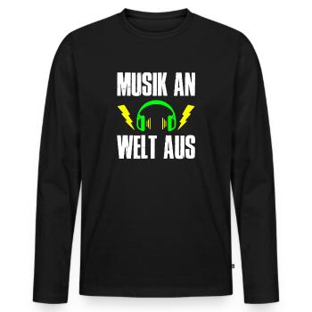Musik an Welt aus - Männer Premium Bio Langarmshirt - Schwarz - Vorne - Nico (187cm)