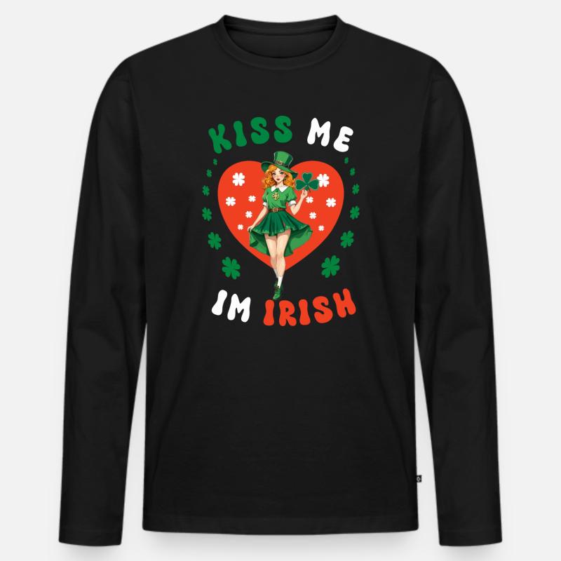 Küss mich, ich bin Irin - Männer Premium Bio Langarmshirt - Schwarz