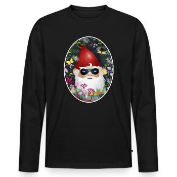 Nain de jardin avec masque incognito dans un jardin fleuri - T-shirt manches longues Premium bio Homme - noir - Devant - Nico (187cm)