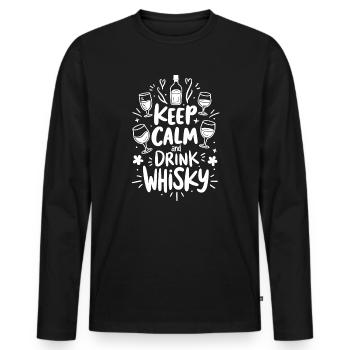 BLEIBEN SIE RUHIG UND TRINKEN SIE WHISKY, WHISKEY - Männer Premium Bio Langarmshirt - Schwarz - Vorne - Nico (187cm)