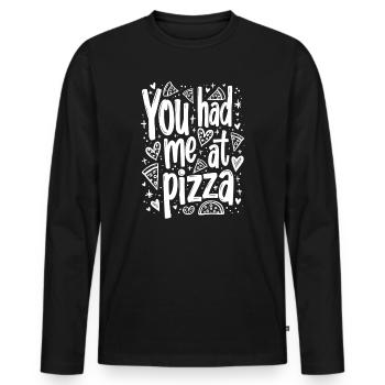 DU HATTEST MICH BEI DER PIZZA - Männer Premium Bio Langarmshirt - Schwarz - Vorne - Nico (187cm)