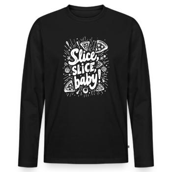 TRANCHE, TRANCHE, BÉBÉ ! BLAGUE AMUSANTE SUR LA PIZZA - T-shirt manches longues Premium bio Homme - noir - Devant - Nico (187cm)