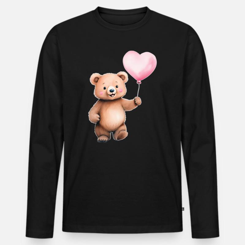 Herzballon Teddy - Männer Premium Bio Langarmshirt - Schwarz