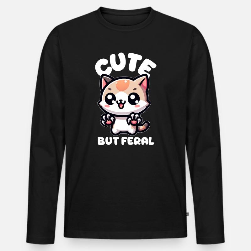 Niedliche, aber wilde Katze - Männer Premium Bio Langarmshirt - Schwarz