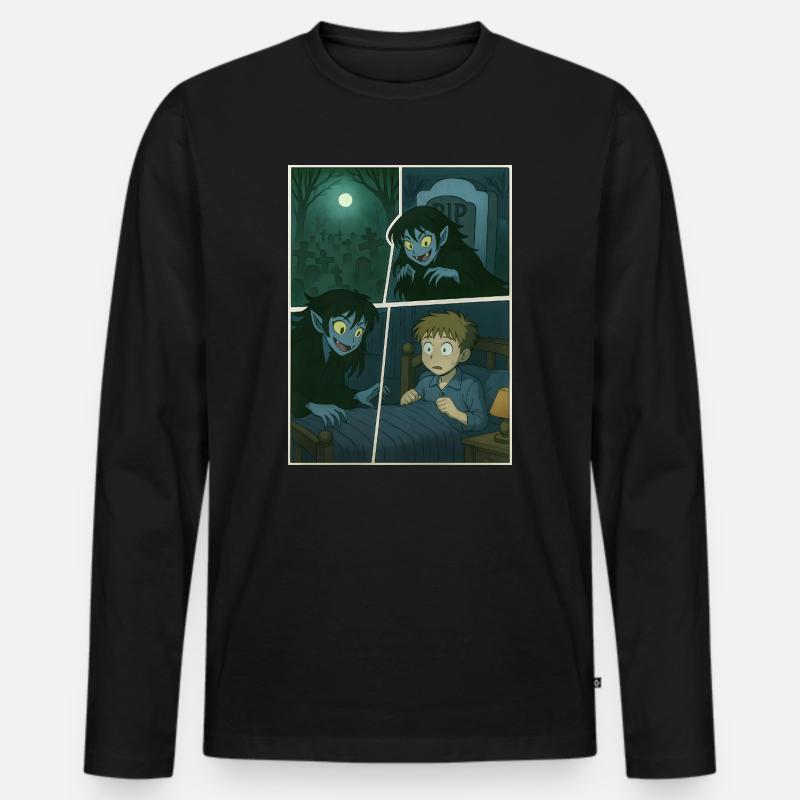 Nächtlicher Besuch - Männer Premium Bio Langarmshirt - Schwarz