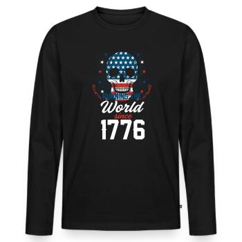 American flag skull with history - Men's Premium Organic Long Sleeve Shirt - black - Front - Nico (187cm)