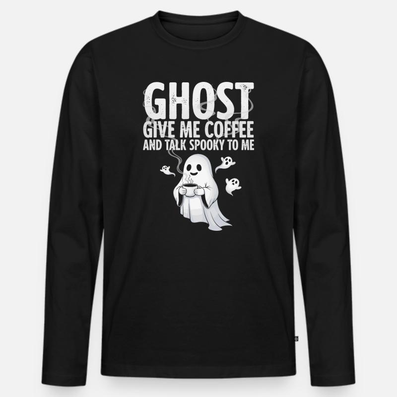Gruselige Kaffeegeist-Illustration - Männer Premium Bio Langarmshirt - Schwarz