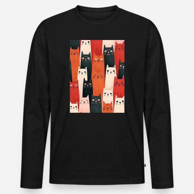 Bunte Katzen Illustration - Männer Premium Bio Langarmshirt - Schwarz