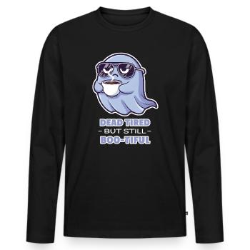 Mort de fatigue, toujours boo-tiful - Fantôme d’Halloween - T-shirt manches longues Premium bio Homme - noir - Devant - Nico (187cm)
