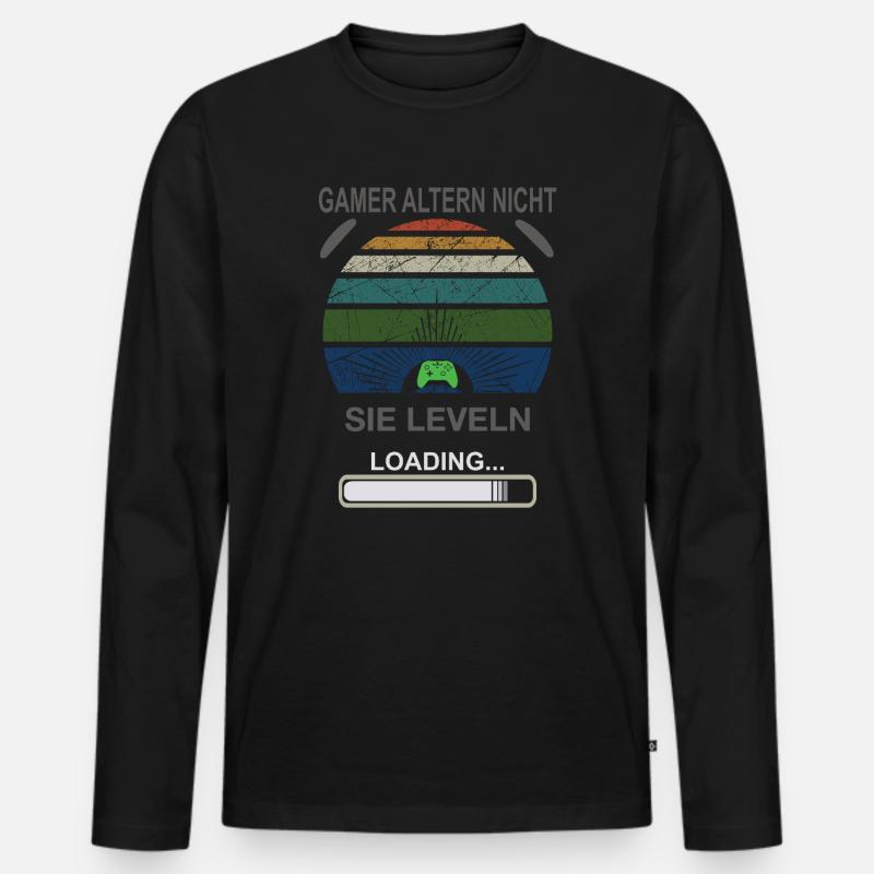 Gamer Leveln Loading Retro Sonnenburst - Männer Premium Bio Langarmshirt - Schwarz