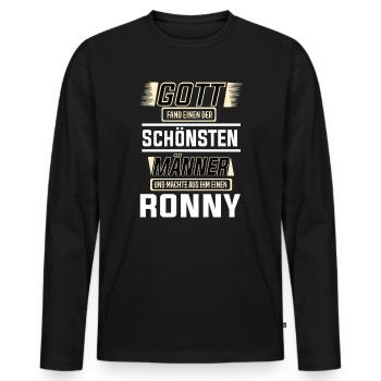 Ronny the Most Beautiful Man Shaped by God Design - Men's Premium Organic Long Sleeve Shirt - black - Front - Nico (187cm)