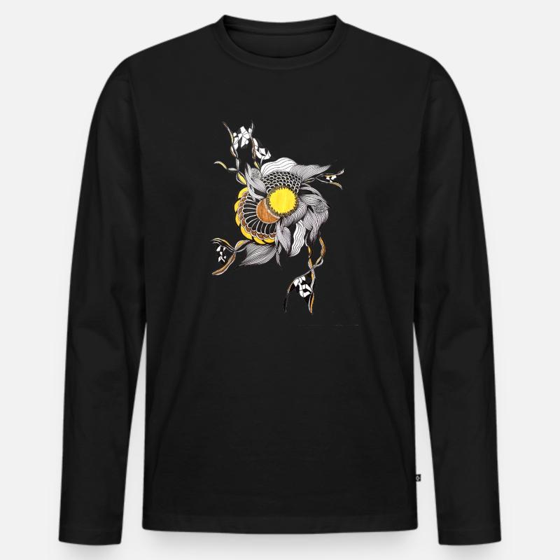 Handgezeichnete Blume Gelbe Mitte - Männer Premium Bio Langarmshirt - Schwarz