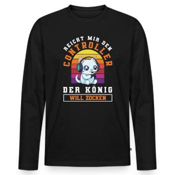 Hands me the controller – King wants to play - Men's Premium Organic Long Sleeve Shirt - black - Front - Nico (187cm)