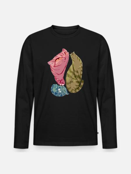 Triade von weichen Katzen in Pastellfarben - Männer Premium Bio Langarmshirt - Schwarz